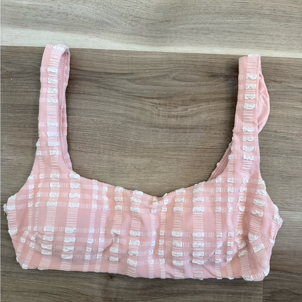aerie Light Pink Scoop Bikini Top with Textured Stripe Detail